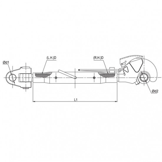 Централен винт за трактор с кука и накрайник 450 мм. - категория 3 към 2