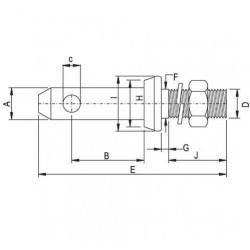 Щифт чоп с гайка за инвентар за трактор, диаметър 22 мм., резба M18x1.5