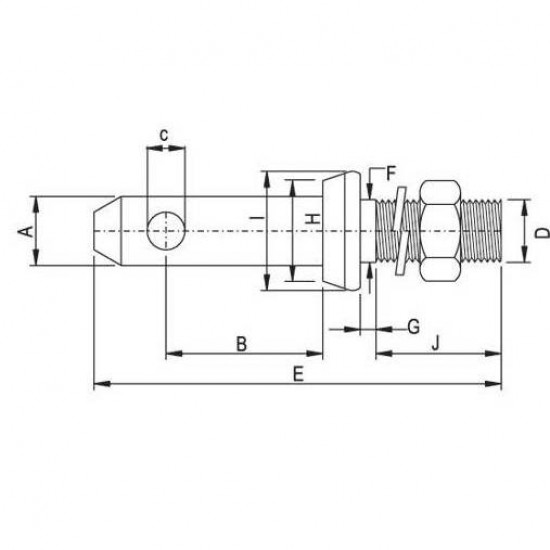 Щифт чоп с гайка за инвентар за трактор, диаметър 28 мм., резба M22x1.5
